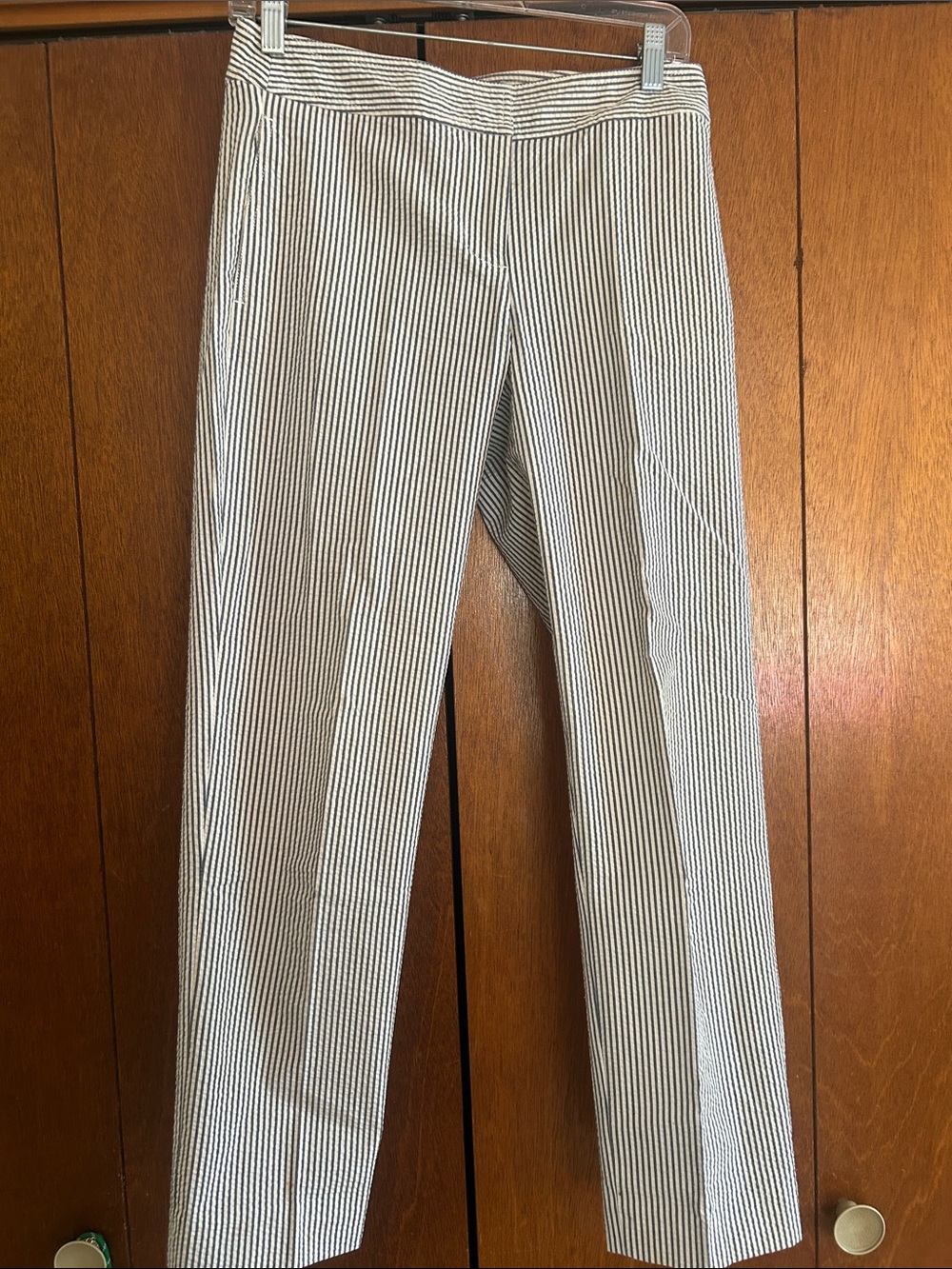 J. Crew Women's Seersucker Stripe Chinos - White & Navy